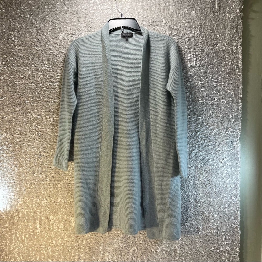 Saks Fifth Avenue Womens Gray Cashmere Open Front Cardigan Sweater Size Small